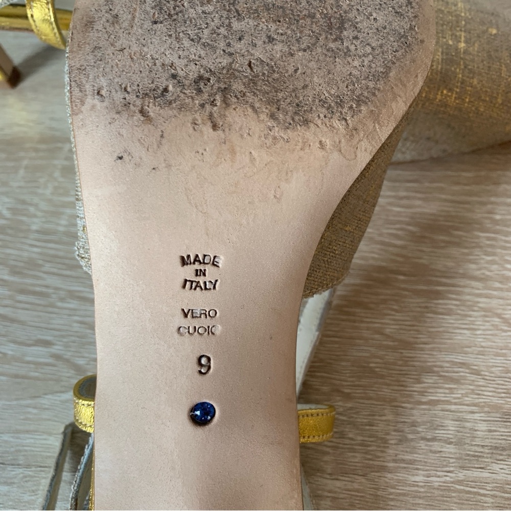 Vintage Pointed Toe Slingback Pump Gold Heels Special Occasion Something Bleu - Picture 8 of 15
